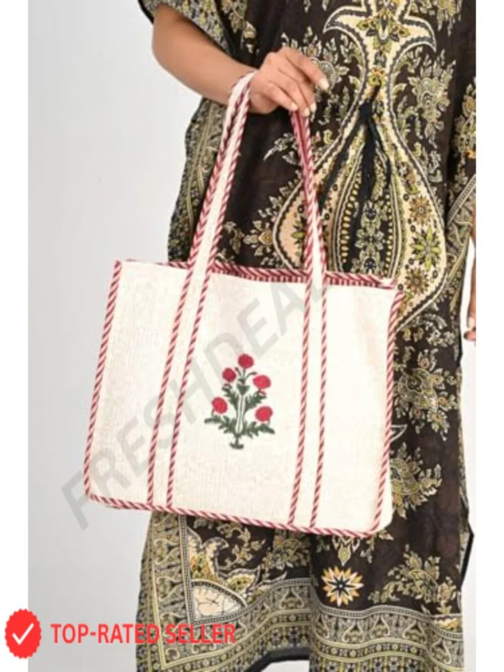 Lightweight Cotton Quilted Reversible Tote Bag Shoulder Travel Purse